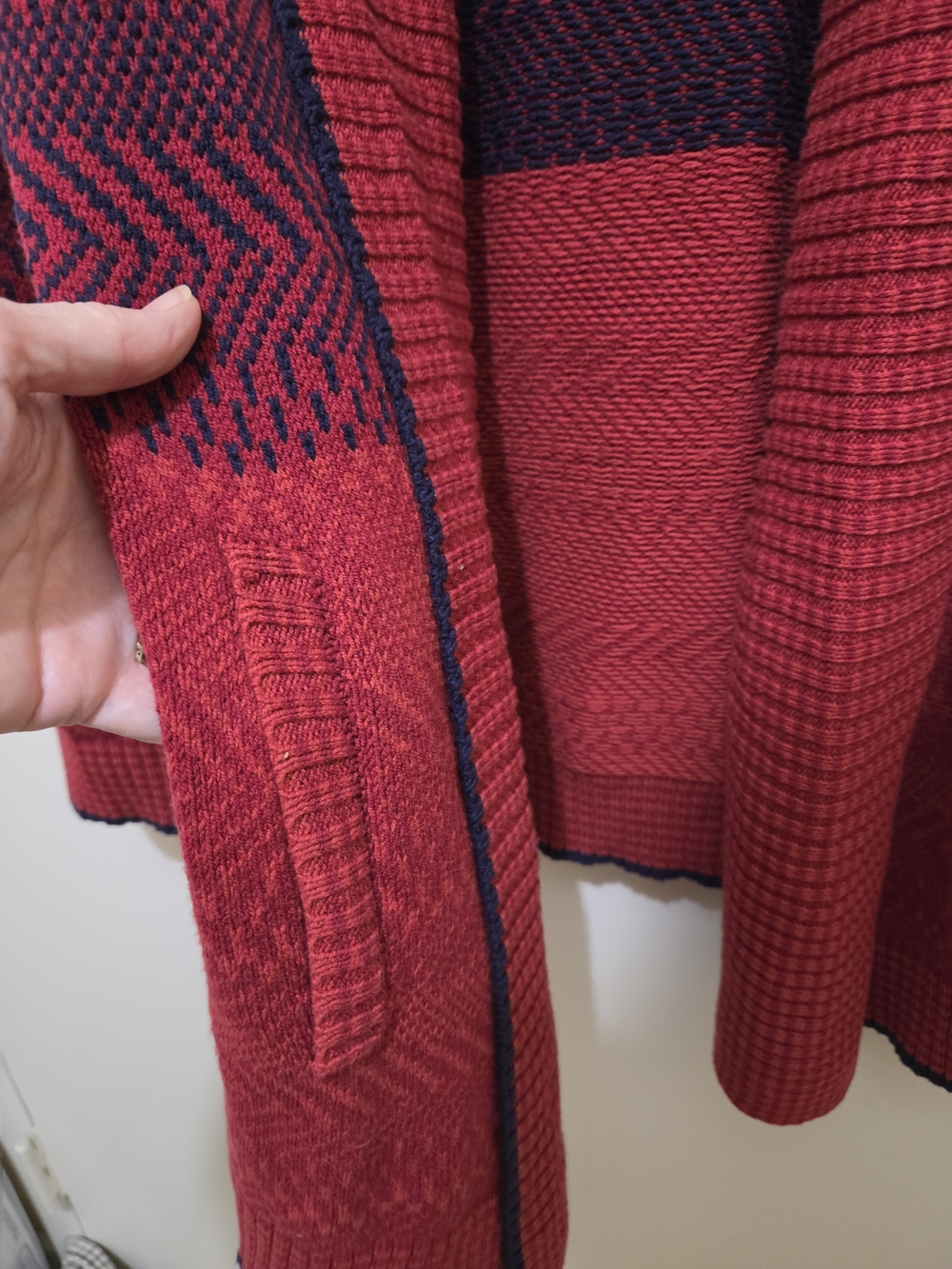 CAbi Red Open-Front Patterned Cardigan Sweater - Picture 4 of 10